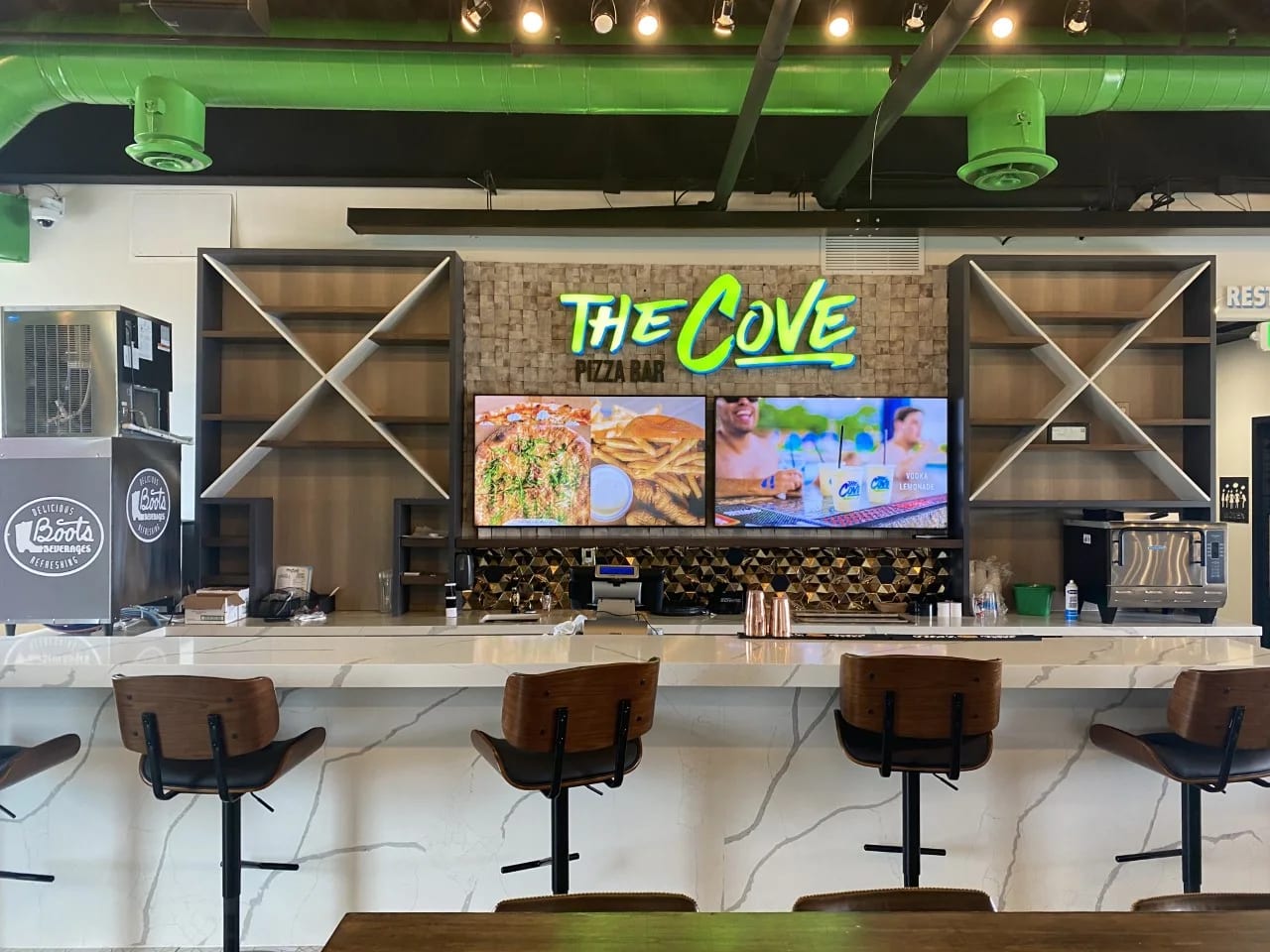 Detail of the finished bar at The Cove Pizza Bar